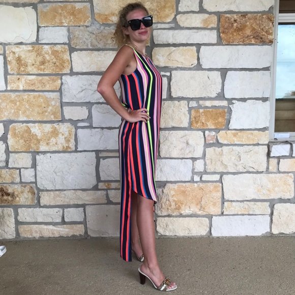 New Project Runway Neon Asymmetrical Maxi Dress - Picture 7 of 12